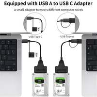 TISHRIC USB3.0/TYPE-C, kabel Data PVC 2-in-1 SATA22pin mudah Drive mendukung 5/7/9MM 2.5 inci SATA HARD DRIVE SSD SOLID STATE DRIVE