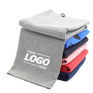 Serviettes de golf personnalisées en microfibre à trois volets pour sac de golf avec mousqueton-Motif gaufré bleu, noir et gris - Product Image 1