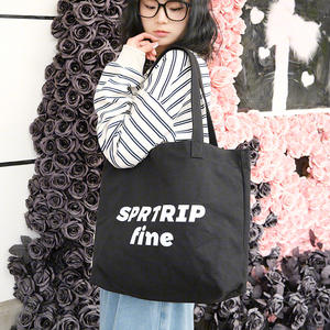 Custom Logo Letter Pattern Medium Women's <b>Weekend</b> Canvas Shopping Tote <b>Bag</b> with Zipper Closure <b>Black</b> - Product Image 1