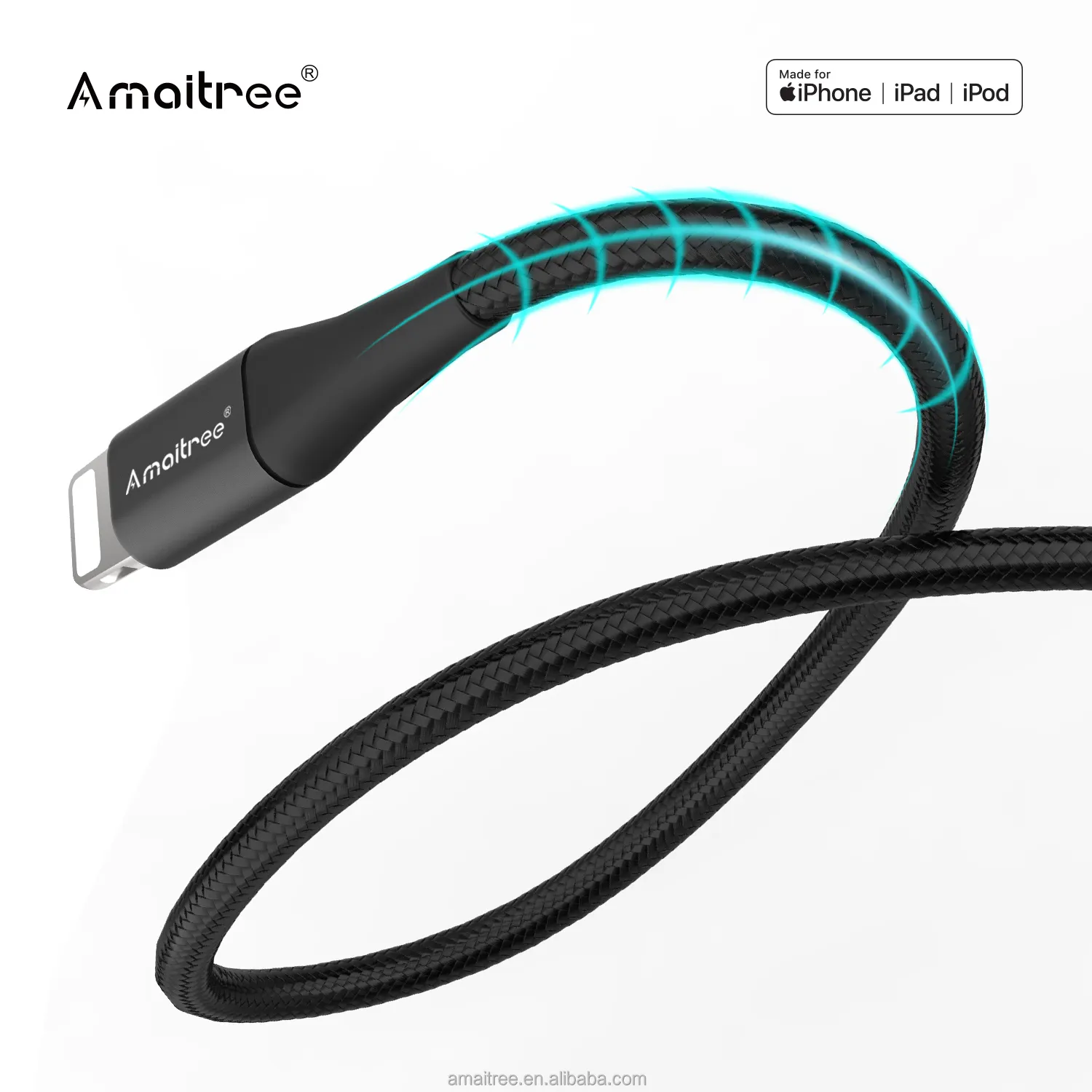 Amaitree MFI 인증 1.2m USB 충전기 3A 고속 충전 케이블 아이폰 14 13 12 11 프로 최대 충전 케이블