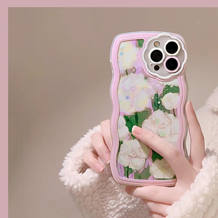 Funda protectora de silicona suave para iphone, funda de teléfono con borde ondulado de flores rosas de primavera para iphone 14 13 12 11 x xr