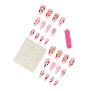 <span class=keywords><strong>Uñas</strong></span> postizas francesas con diseño <span class=keywords><strong>de</strong></span> fresa y almendra, estilo INS, tamaño mediano, para manicura europea y americana. - Product Image 4