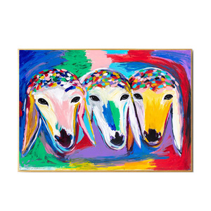 Pintura al óleo <span class=keywords><strong>de</strong></span> tres cabezas <span class=keywords><strong>de</strong></span> oveja hecha a mano sobre lienzo para decoración para sala <span class=keywords><strong>de</strong></span> estar M.Kadishman ovejas modernas coloridas pinturas famosas <span class=keywords><strong>de</strong></span> <span class=keywords><strong>animales</strong></span> - Product Image 1