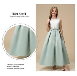 Vestido de Satén con Cuello Redondo para Niñas, Diseño 2025, Estilo Dulce con Lazo Decorativo, Gran Venta para Cumpleaños, Fiesta de Flores, Largo hasta la Rodilla, para ODM - Product Image 5