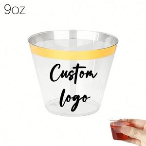 Custom Logo 9 Oz Clear Plastic Cups <b>Gold</b> <b>Rimmed</b> Disposable Wine for Party Wedding Cup Tumblers Cocktail <b>Glasses</b> - Product Image 1