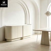 Meuble TV minimaliste à coins arrondis, console multimédia moderne blanc crème, meuble de rangement pour salon