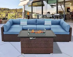 Outdoor Patio Sectional Sofa Couch Black PE Wicker Furniture Patio Conversation Sets rattan sofa