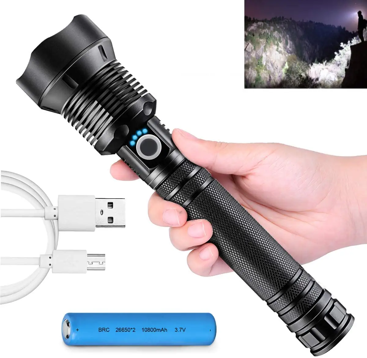 Lantern LED Flashlight Super Bright 3 Mode Zoomable XHP70.2 Torch Lantern XHP70 Flashlight Powered By High Power 26650 Conjoined Battery