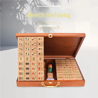 Jeu de Mahjong en bois de hêtre massif de qualité supérieure, tuiles sculptées à la main, signe de fortune, pliable, pour 4 joueurs, jeu de table