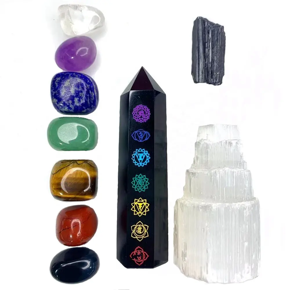 Holesale-Juego de 7 piedras para chakras, juego de piedras de cristal curativas para meditación
