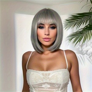 <span class=keywords><strong>AliExpress</strong></span> nueva <span class=keywords><strong>mujer</strong></span> tamaño pequeño gorra longitud del hombro Bobo Peluca de pelo corto Peluca de cabeza completa con encaje transparente al por mayor - Product Image 3