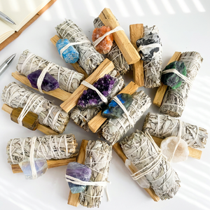 Kit de bâtonnets de sauge blanche en gros, Palo Santo et cristaux de guérison pour la purification spirituelle de la maison, encens - Product Image 1