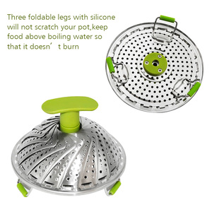 2021 Nieuwe Collectie Rvs Intrekbare Vouwen Voedsel Steamer Met Groen Nylon Handvat