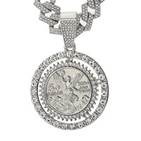 Collier pendentif ange rotatif style hip-hop en alliage, design religieux personnalisé, chaîne en bambou, forme animale, entièrement serti de diamants