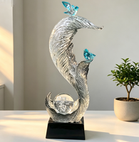 Ornement en résine transparente en forme de queue de phénix, double oiseau, boule de cristal, figurine de table, décoration d'intérieur, cadeau de mariage