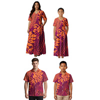 Ensemble familial personnalisé toutes saisons avec logo, chemise polynésienne pour homme et garçon, robe samoane pour femme et fille, tenues hawaïennes pour père, mère, fils et fille