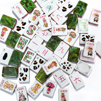 Tuiles de Mahjong à imprimé floral animalier léopard, jeu américain en acrylique à 4 couches, ensemble de 160 tuiles pour les soirées de jeu en famille