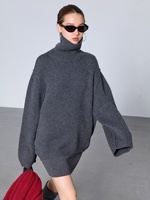 100% Reiner Kaschmir Rollkragenpullover Knitterfrei Minimalistischer Pullover Damen Oversize Fallende Schulter Reguläre Ärmel Gerippte Manschette Saum