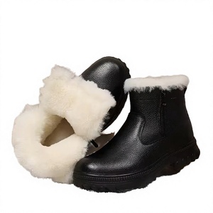 Botas de Nieve Impermeables de Cuero Genuino de Alta Calidad, Nuevo Estilo, con Forro de Piel, Diseño Plano con Cierre, Suela de Goma Antideslizante para Caminar - Product Image 2