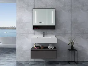 Banyo depolama dolabı Modern stil katı ahşap banyo Vanity lavabo ile yeni karton kare otel CAD kontrplak 10 takım 5 yıl