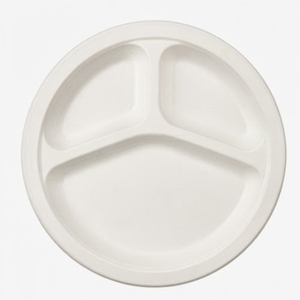 Eco Friendly 9 Inch 3 Compartment Bagasse Round Plate Biodegradable Sugarcane <b>Pulp</b> Plates Heavy Duty Compostable Dish - Product Image 6