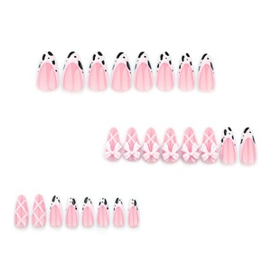 24 unids/set suave acrílico 3601 <span class=keywords><strong>vaca</strong></span> francesa estampado Rosa dulce lazo corto almendra <span class=keywords><strong>uñas</strong></span> con arco prensa en las <span class=keywords><strong>uñas</strong></span> artificiales - Product Image 2