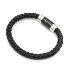 Men's Woven Leather Rope <b>Bracelet</b> With Carbon Fiber Magnetic Buckle Stainless Steel Closure Fashion <b>String</b> <b>Bracelet</b> - Product Image 3