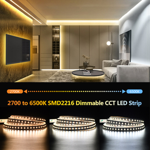 Bande lumineuse LED CCT réglable 24V SMD2216 240LEDs/m 5mm, double couleur, blanc réglable, pour décoration - Product Image 6