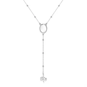 beads allah Suppliers-Simple Design 925 Sterling Silver Allah With Cubic Zircon Pendant Necklace Round Beads Long Chain Necklace For Women Jewelry