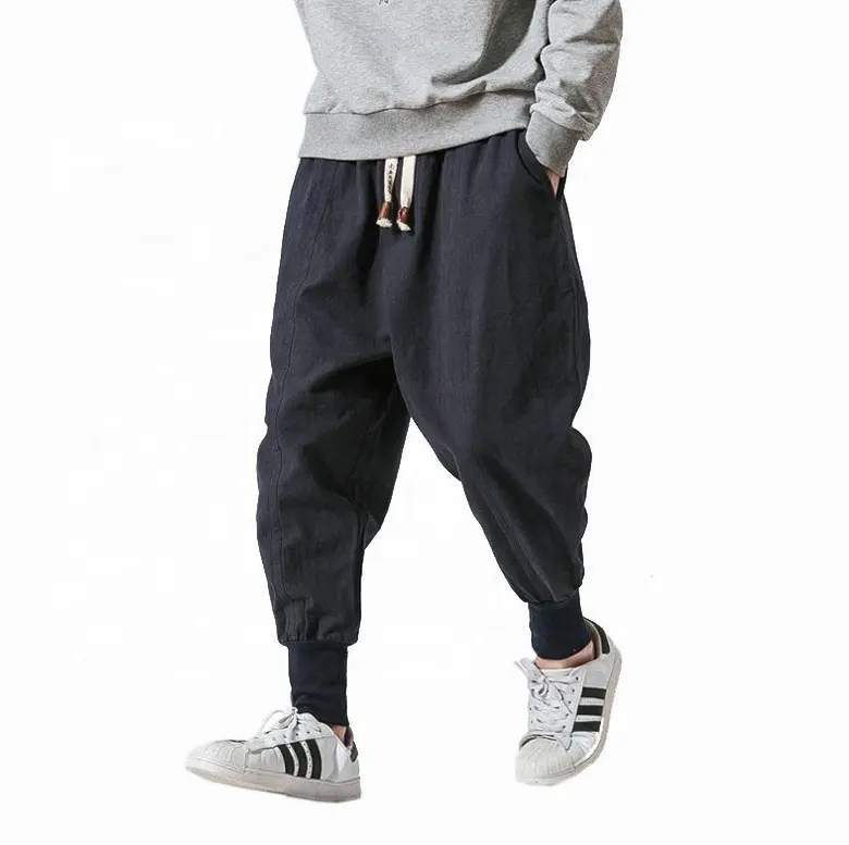 Streetwear Men Harem Pants Japanese Style Casual Cotton Linen Trouser Man Jogger Pants Baggy Pants Plus Size