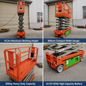 Plateforme élévatrice à ciseaux portable Lift-Max, <span class=keywords><strong>hauteur</strong></span> de travail 10,3 m, plateforme 8,3 m, charge 300 kg, <span class=keywords><strong>largeur</strong></span> compacte 840 mm, pneus non-marquants, pliable - Product Image 3