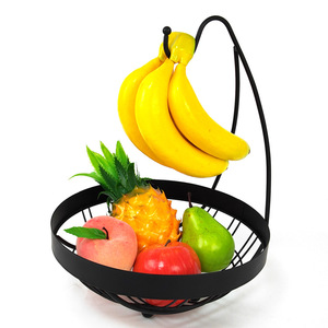 Wire Fruit Basket With Banana Hook Black <b>Standing</b> Type Bowl Shape For Home Kitchen Storage FB-1041-HY - Product Image 1