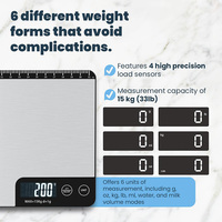Balance de cuisine numérique J&R, grande et plate, en acier inoxydable, 15 kg (33 lb), avec règle