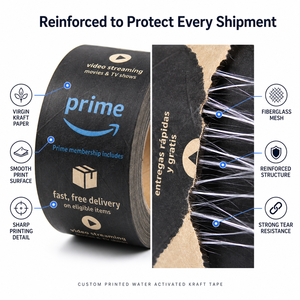 <span class=keywords><strong>Ruban</strong></span> <span class=keywords><strong>adhésif</strong></span> en papier kraft renforcé activé par l'eau 72 mm, <span class=keywords><strong>ruban</strong></span> <span class=keywords><strong>adhésif</strong></span> gommé en fibre de verre pour scellage de cartons, haute résistance, écologique, pour emballage FBA - Product Image 2