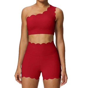 Conjunto de Yoga Transpirable de Encaje Sólido, Sujetador de Un Hombro y Pantalones Cortos de 2 Piezas, Ropa Deportiva para Mujer, Spandex/Nylon - Product Image 5