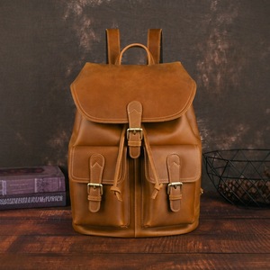 Crazy Horse <b>Backpack</b> Genuine Leather Dark Brown Large Capacity Business Travel Casual Men's <b>Backpack</b> - Product Image 3