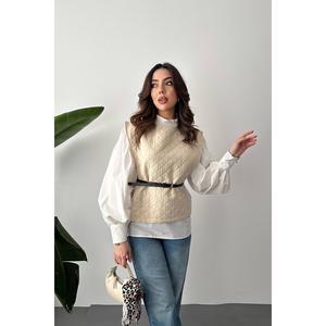 Ensemble chemise-poncho beige à ceinture pour femme, style bureau de haute qualité, col à nœud, motif léopard, taille 2XL pour le printemps et l'automne - Product Image 5