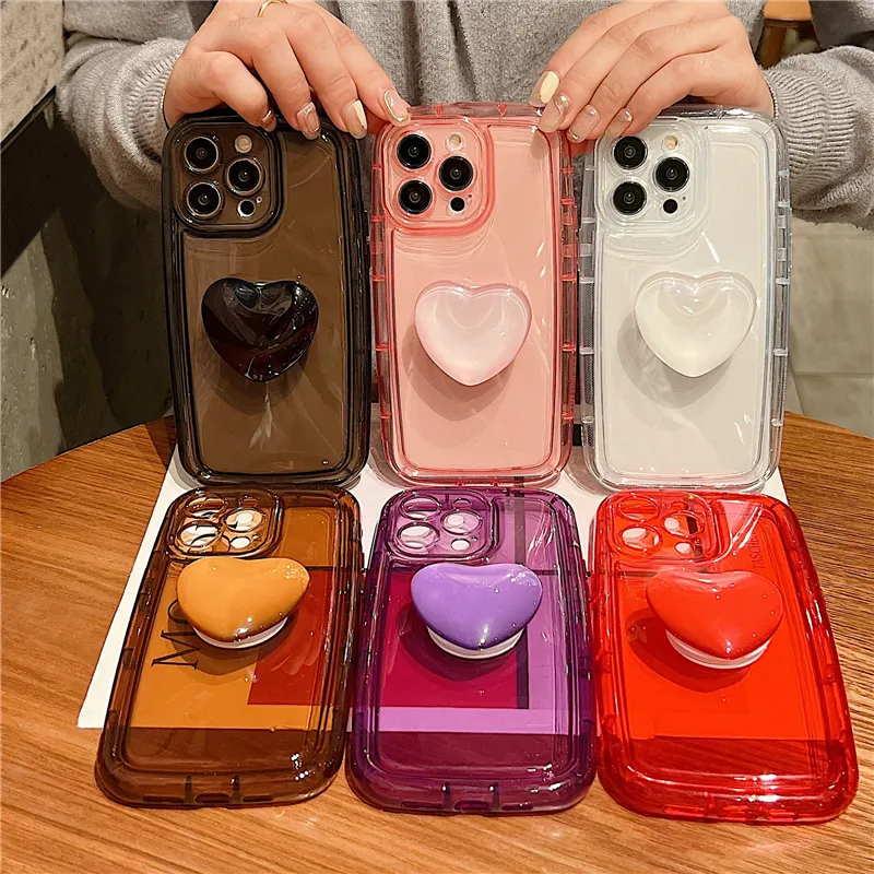 Casing kristal hati untuk iphone 14plus 14pro, casing bening dengan dudukan ponsel untuk iphone 14 pro max