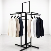Présentoir à vêtements robuste à 4 voies avec porte-panneau, en fer, pour la vente en gros