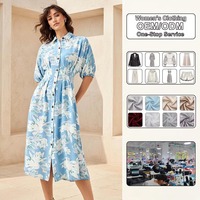 Robe chemise plissée mi-longue pour femme 100 % viscose à imprimé floral, respirante, lavable, à manches courtes bouffantes et col, coupe trapèze, printemps-été
