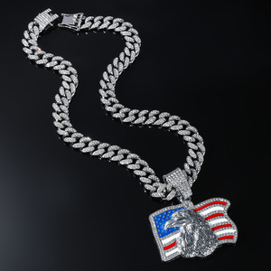 New Unique Design Gold Plated Flag Eagle <b>Head</b> Pendant Necklace Alloy Rhinestone Cool Hiphop <b>Style</b> Men's Necklace Wholesale - Product Image 4