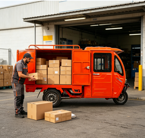 Tricycle électrique fermé à panneaux en acier FGQ Factory, économique, 3 roues, capacité de charge de 400 kg, vitesse maximale de 35 km/h, livraison logistique urbaine - Product Image 1