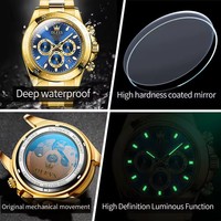 Olevs 6638 Gold Luxus Automatische Mechanische Armbanduhren Chronograph Leuchtende Zeiger Wasserdichte Uhr für Herren Montre Relojes Uhr