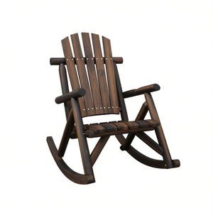 Sedia a dondolo da giardino in legno massello di abete, finitura bruciata, dimensioni standard, arredo da esterno stile rustico - Product Image 1