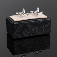 JINJIE recién llegado moda personalizada latón novedad plata 3D avión gemelos regalo para hombres