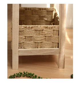 Solid Wood Storage <b>Rack</b>, Living Room Organizer, Multi-Tier Floor-Standing Handcrafted Woven Wood Shelving Unit - Product Image 5