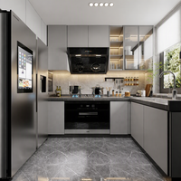 Armoire de cuisine modulaire bicolore blanche avec étagère ouverte à LED, en marbre artificiel, écologique, taille et couleur personnalisables, design moderne
