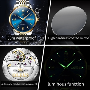 OLEVS 6777 montre sport étanche <span class=keywords><strong>calendrier</strong></span> <span class=keywords><strong>semaine</strong></span> mode hommes montres mécaniques affichage <span class=keywords><strong>en</strong></span> acier inoxydable montre automatique pour hommes or - Product Image 6