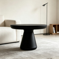 Table d'appoint ronde en marbre noir mat avec base conique intégrée en pierre massif, mobilier d'appoint minimaliste pour intérieur, maison de rêve