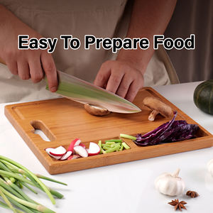 Tabla de cortar de madera de bambú grande, tabla de charcutería de queso de cocina rectangular, 2 compartimentos integrados, ranuras de jugo, bloque de carnicero - Product Image 5